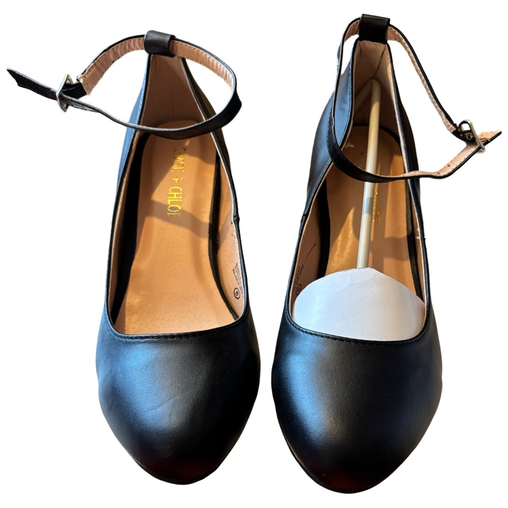Chase + Chloe Black Wedge Ankle Strap Shoes Size 8
